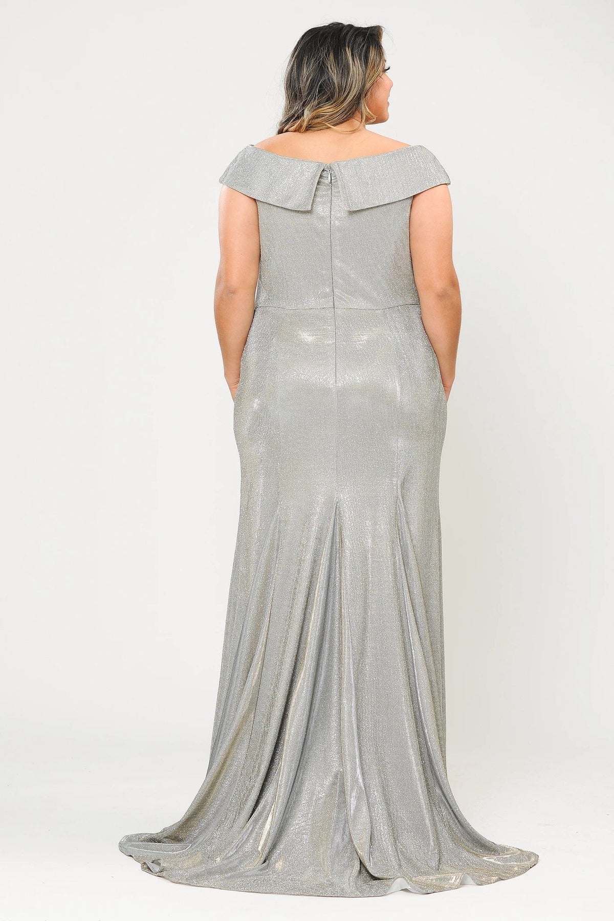 Poly USA W1042 Plus Size Off Shoulder Glitter Mermaid Dress
