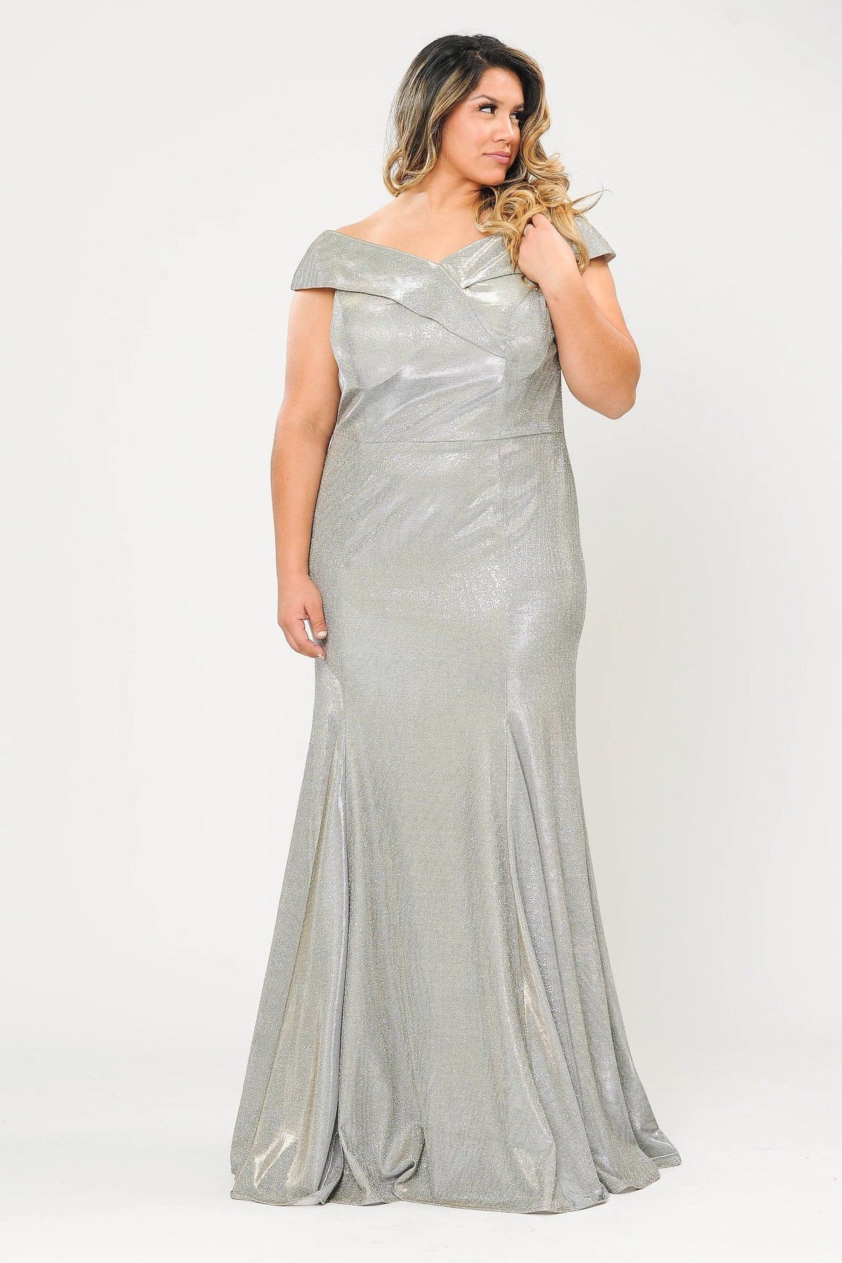 Poly USA W1042 Plus Size Off Shoulder Glitter Mermaid Dress
