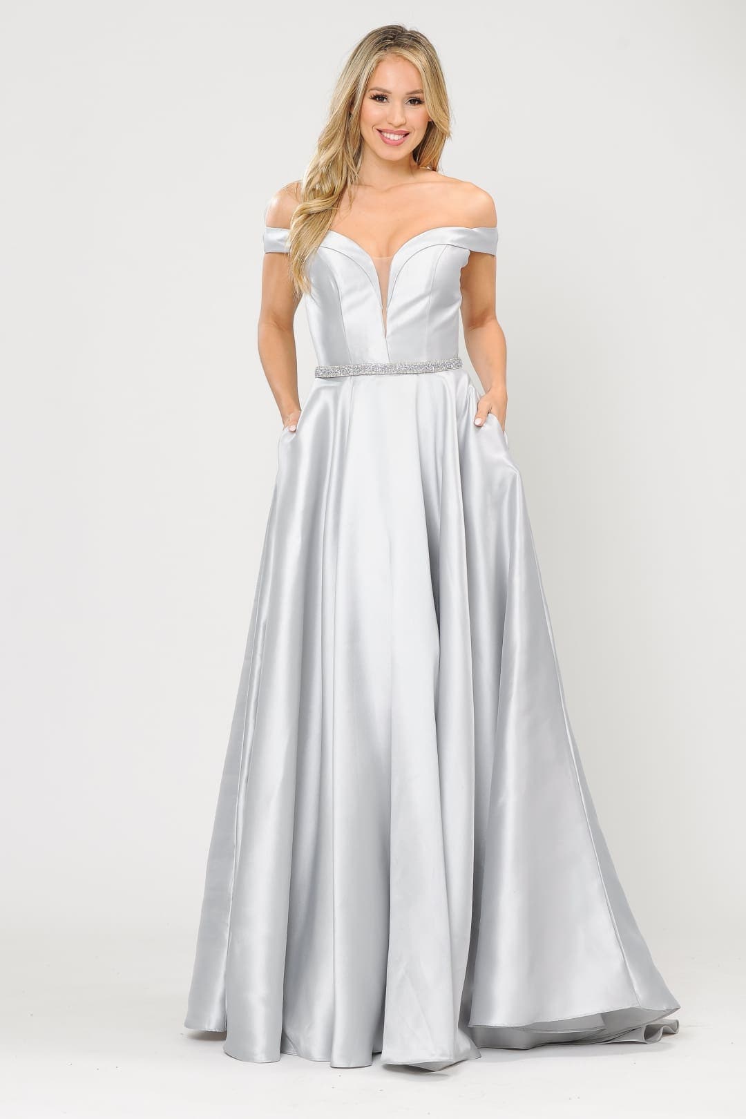 POLY USA 8686 Off Shoulder Simple Mikado Prom Formal Bridesmaids Gown