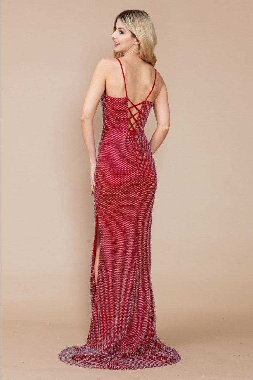 Poly USA 9282 Sleeveless Fitted Crystal Rhinestone Mesh Prom Gown