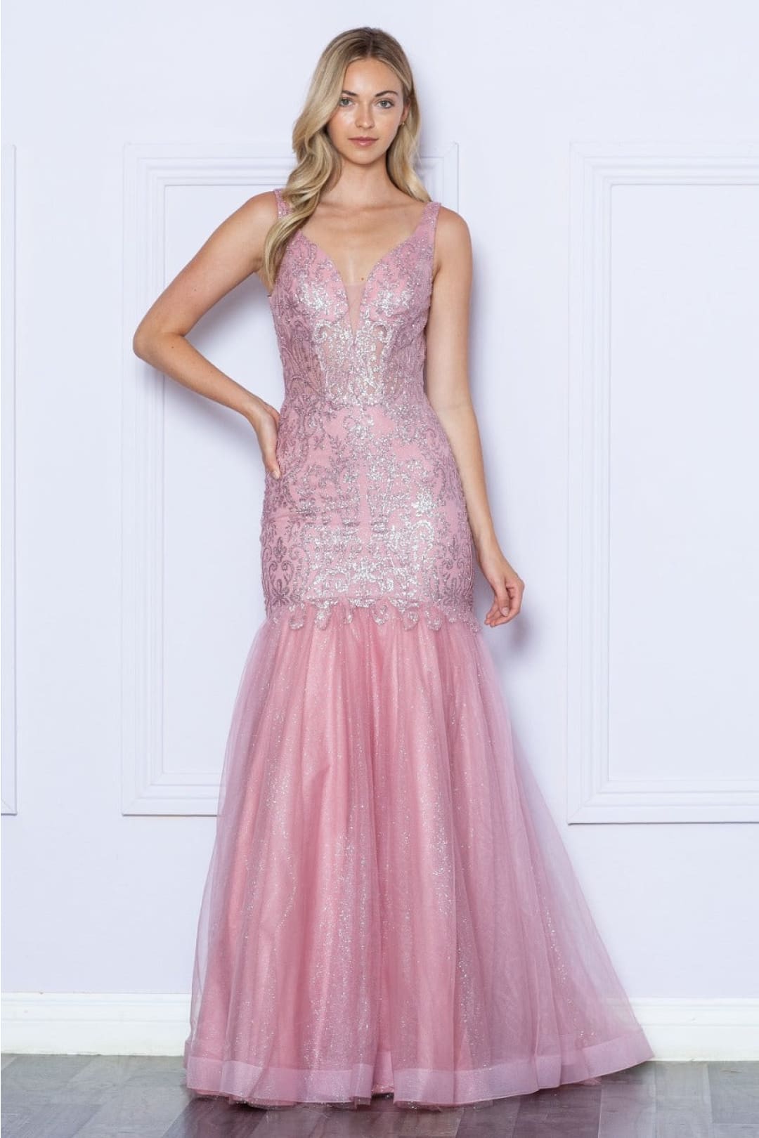 Poly USA 9388 Sleeveless Glitter Mermaid V-Neck Prom Gown