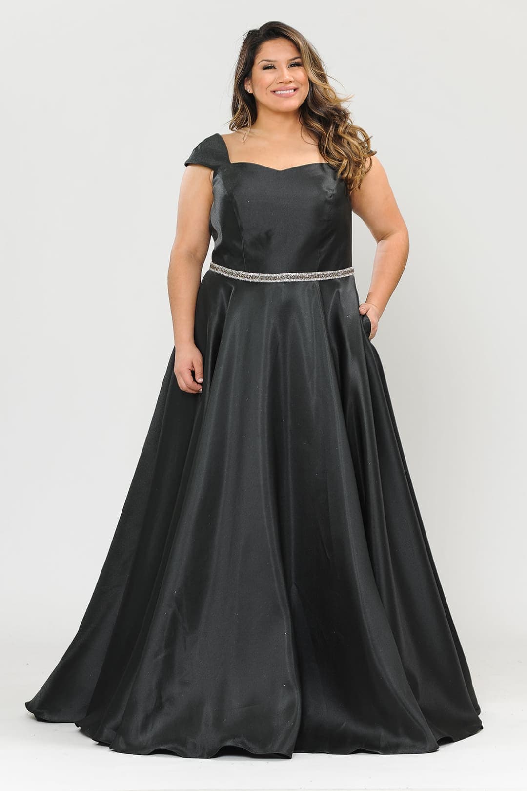 Poly USA W1104 Cap Sleeve A-Line Plus Size Long Prom Evening Gown