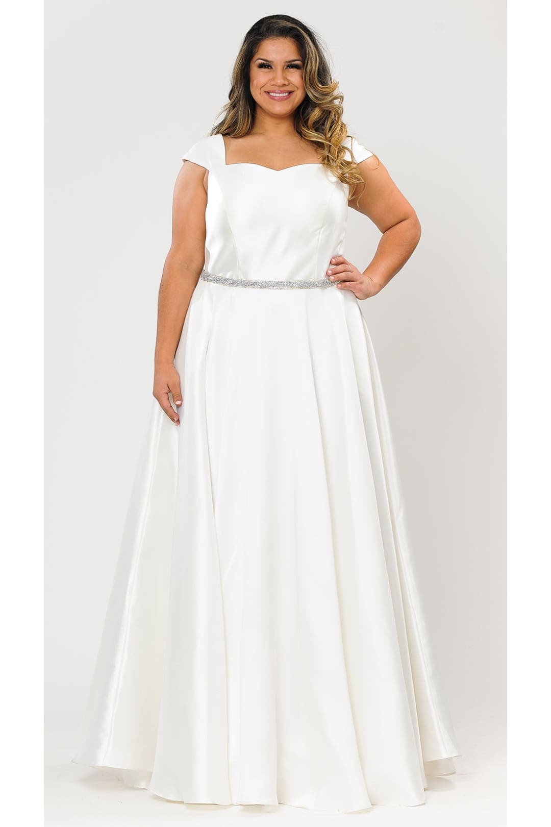 Poly USA W1104 Cap Sleeve A-Line Plus Size Long Prom Evening Gown