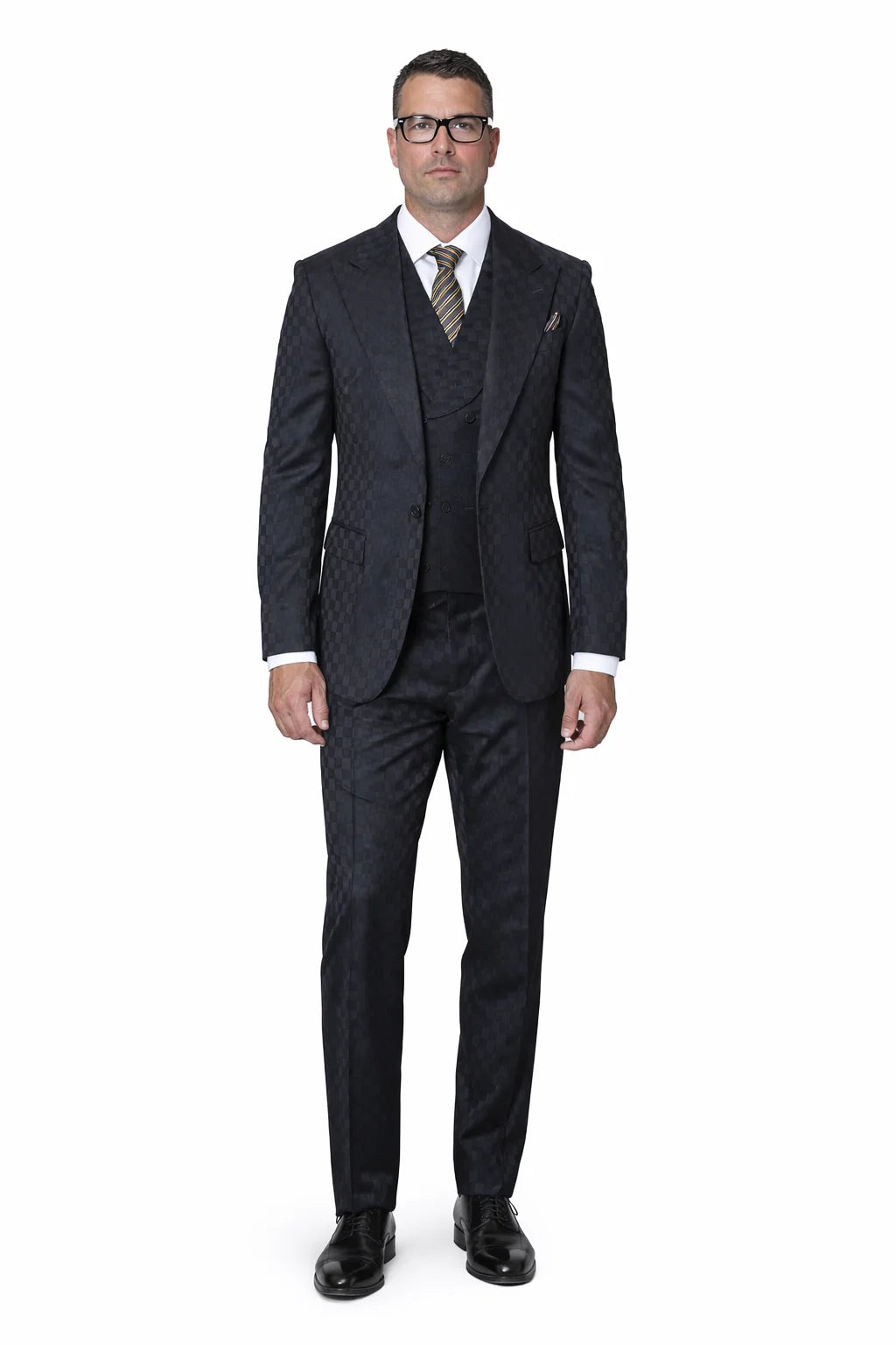 Statement Men’s 3-Piece 100% Wool Fashion Suit – Unique Checker Pattern