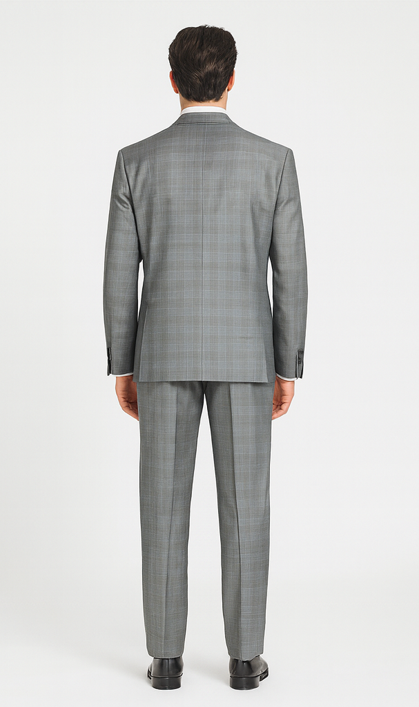Pompey Collection - Men's Glen Plaid Dress Suit 2 Piece Regular Fit in Gray