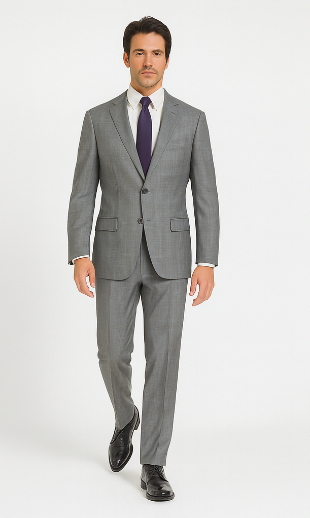 Pompey Collection - Men's Glen Plaid Dress Suit 2 Piece Regular Fit in Gray