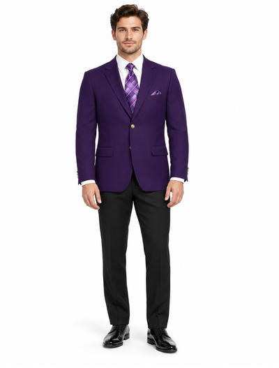 Poplin Fabric Pacelli Solid 2 Button Purple Blazer BLAIR-70049