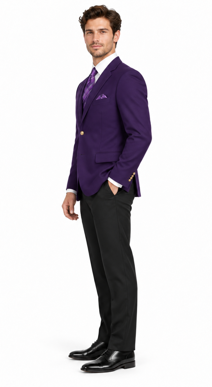 Poplin Fabric Pacelli Solid 2 Button Purple Blazer BLAIR-70049