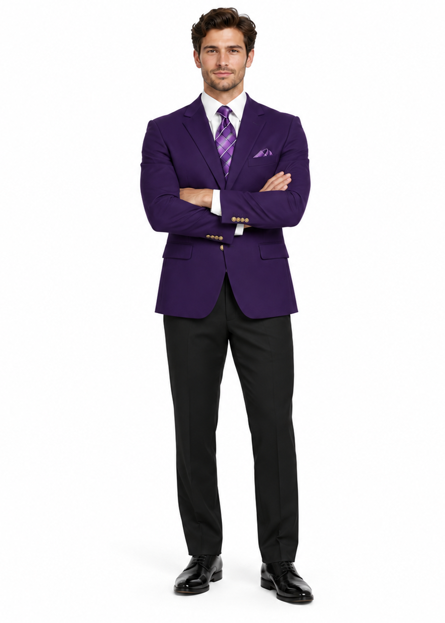 Poplin Fabric Pacelli Solid 2 Button Purple Blazer BLAIR-70049