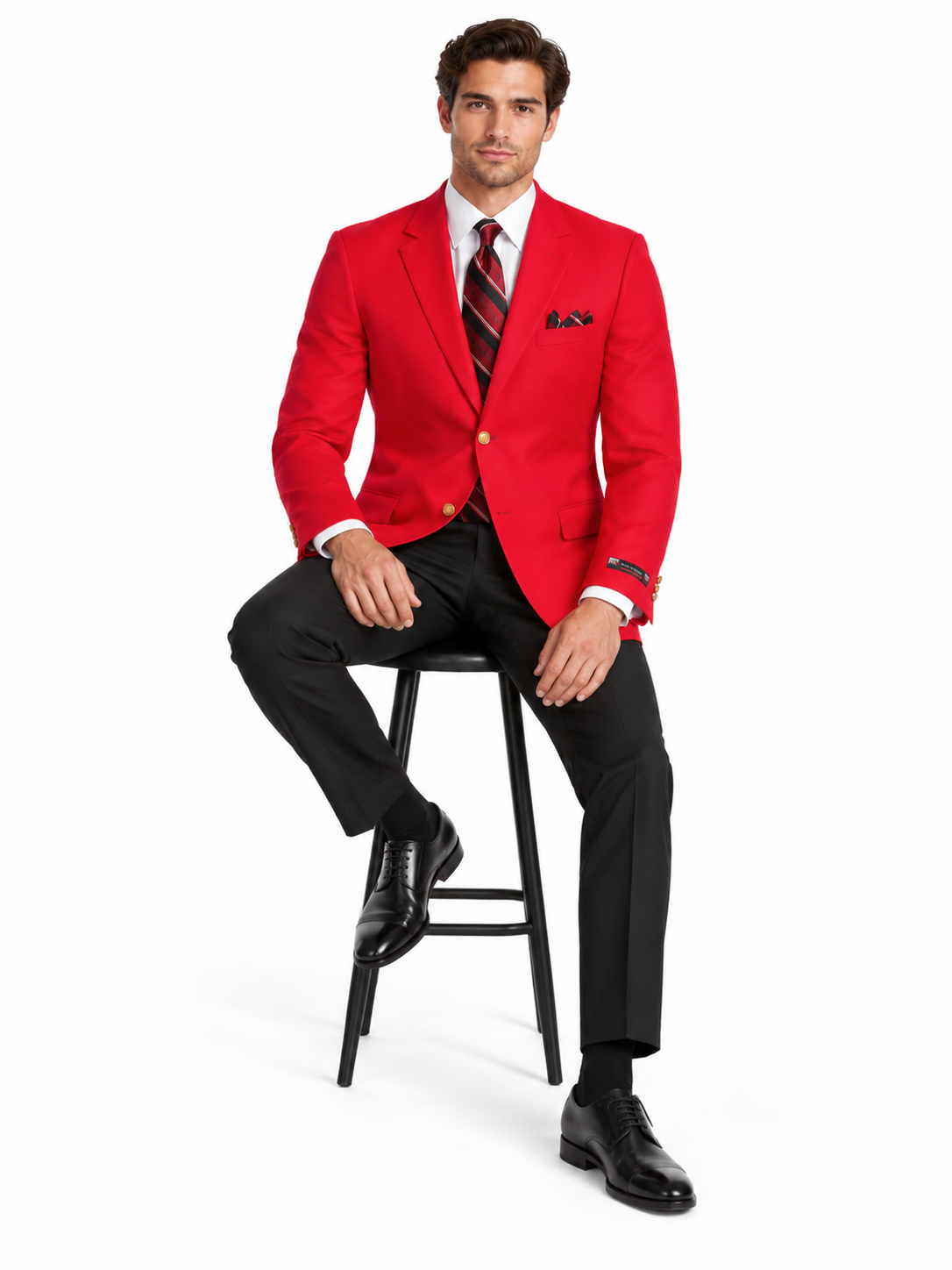 Poplin Fabric Pacelli Solid 2 Button Red Blazer BLAIR-70008