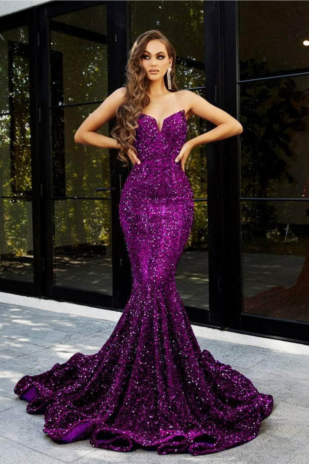 Portia and Scarlett PS21208 -long- Strapless Velvet Sequin Gown