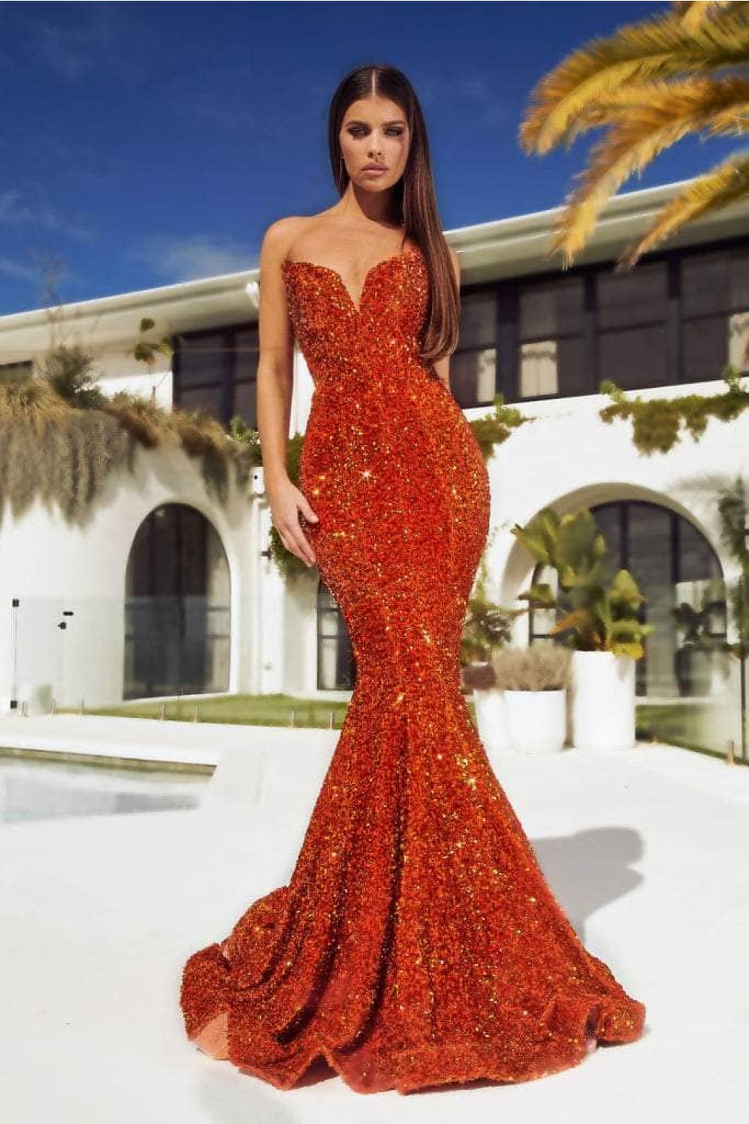 Portia and Scarlett PS21208 -long- Strapless Velvet Sequin Gown