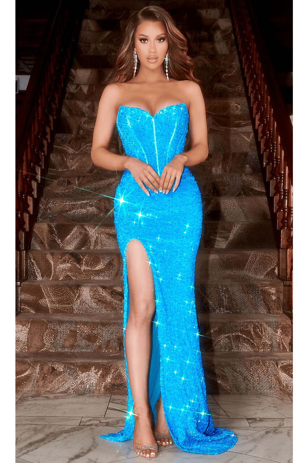 Portia and Scarlett PS22510 -long- Strapless Embellished Prom Dress for Classic Glamour