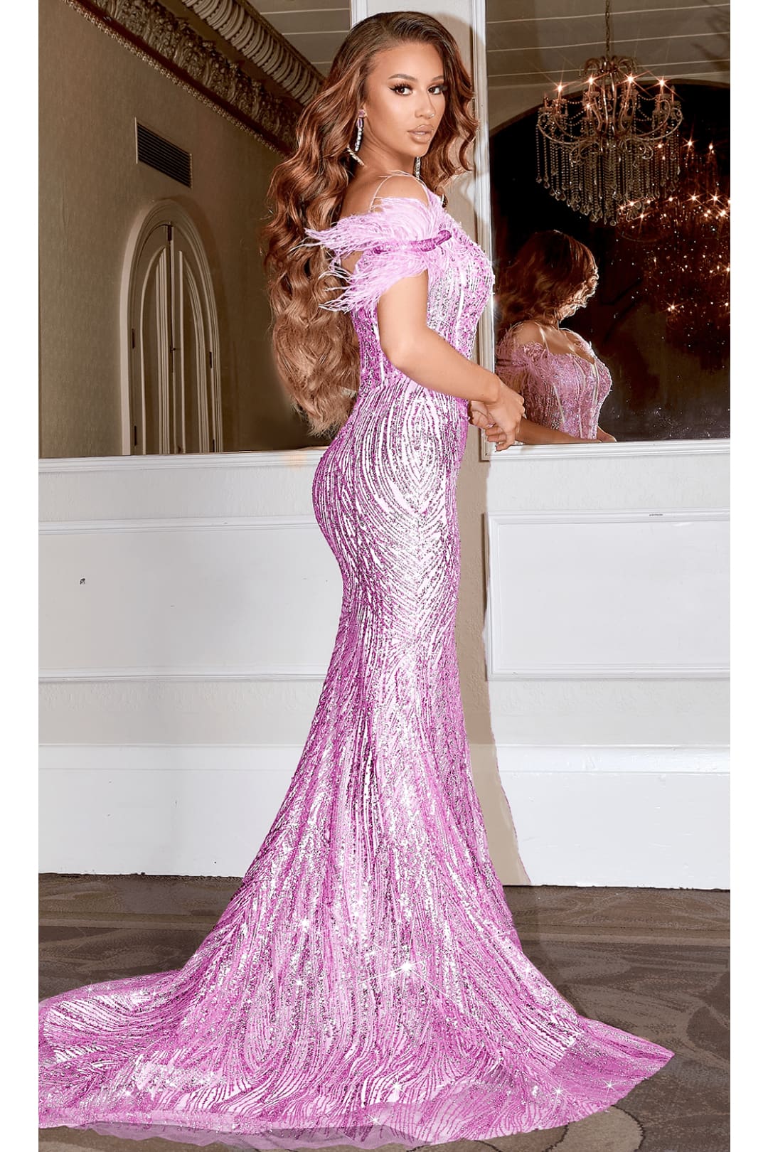 Portia and Scarlett PS22523 Long Feather Sexy Beaded Formal Prom Dress