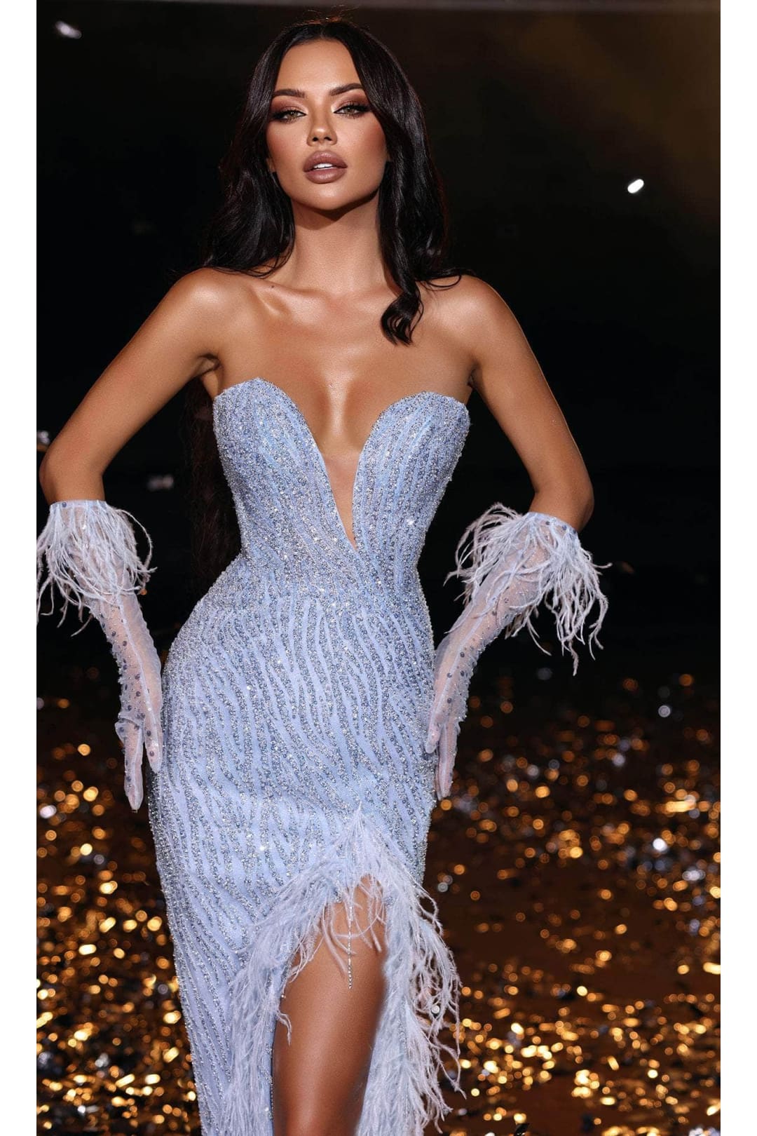 Portia and Scarlett PS23957 - long- Evening Gown Featuring Beaded Plunge Neckline