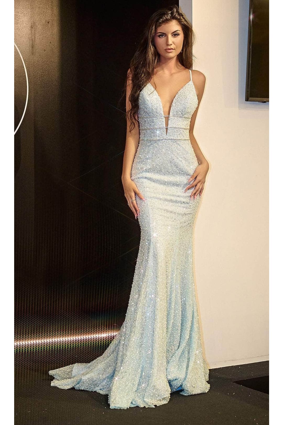 Portia and Scarlett PS24041 -long- Sequin Plunge Prom Dress