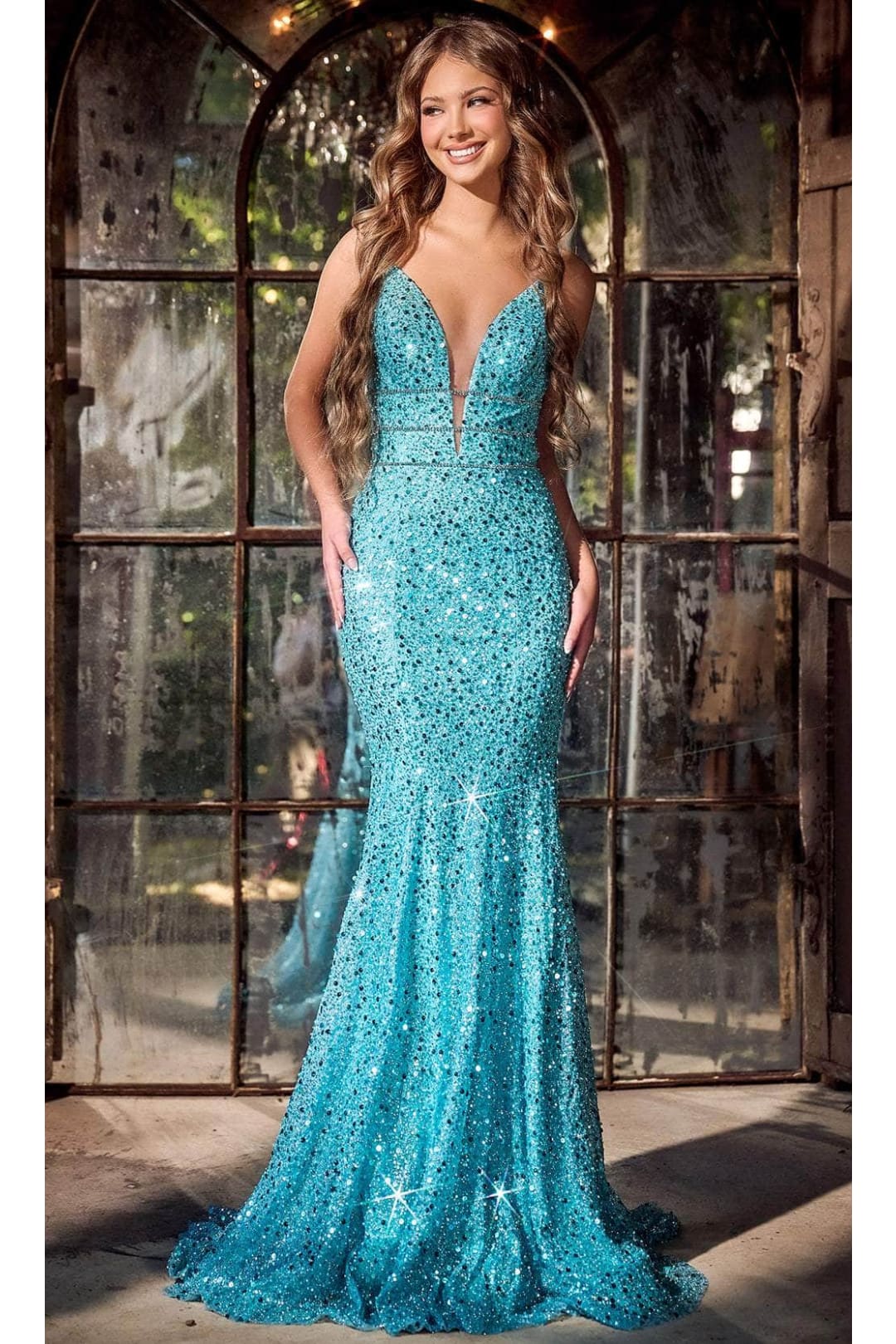 Portia and Scarlett PS24041 -long- Sequin Plunge Prom Dress