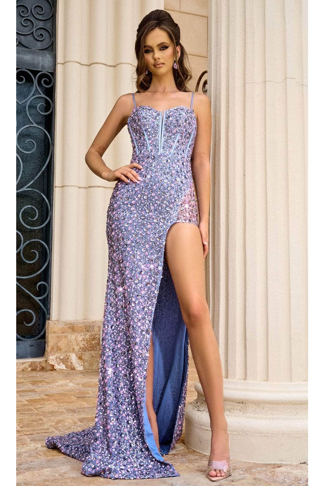 Portia and Scarlett PS24057 -long- Lace-Up Sequin Prom Dress