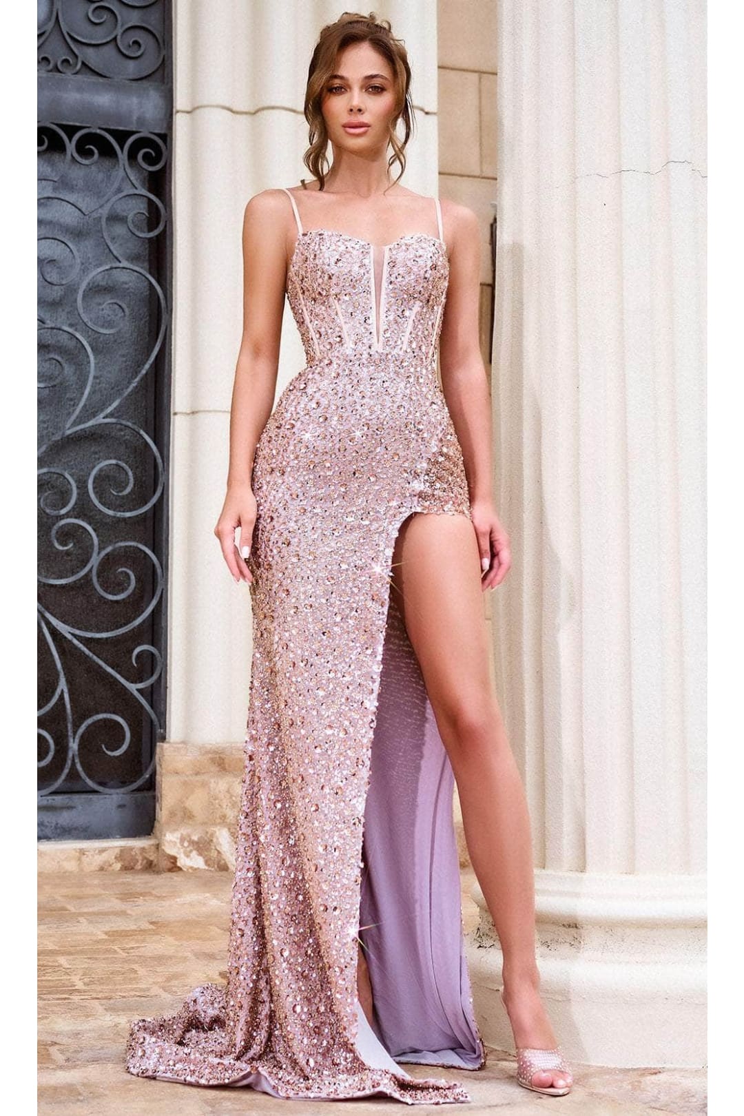 Portia and Scarlett PS24057 -long- Lace-Up Sequin Prom Dress