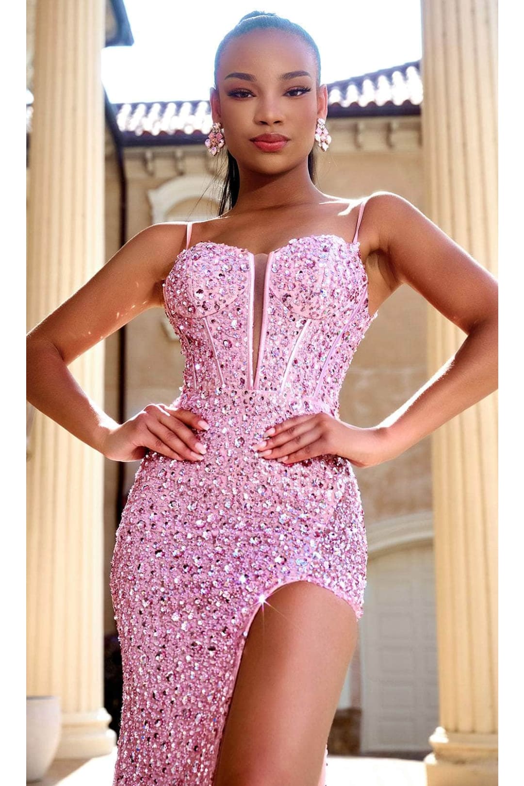 Portia and Scarlett PS24057 -long- Lace-Up Sequin Prom Dress