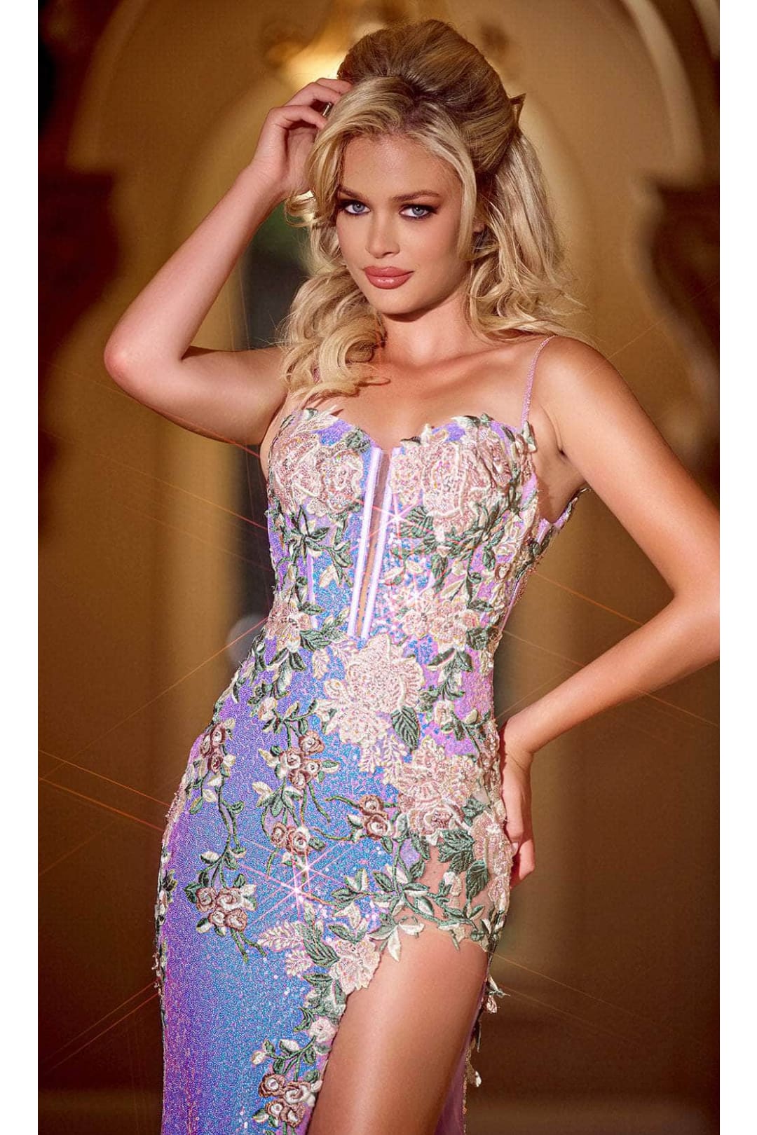 Portia and Scarlett PS24221 -long- Floral Embroidered Prom Dress