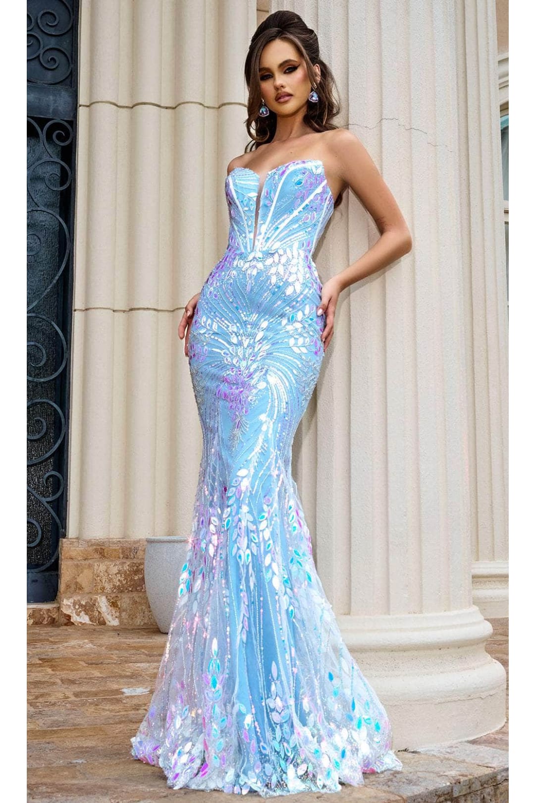Portia and Scarlett PS24316 -long- Strapless Prom Gown with Corset Bodice
