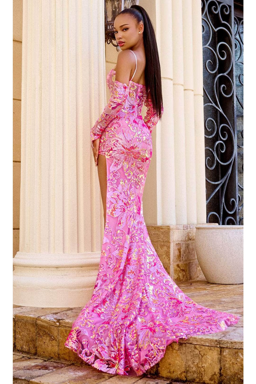 Portia and Scarlett PS24321 -long- Sweetheart Prom Gown with Floral Sequins