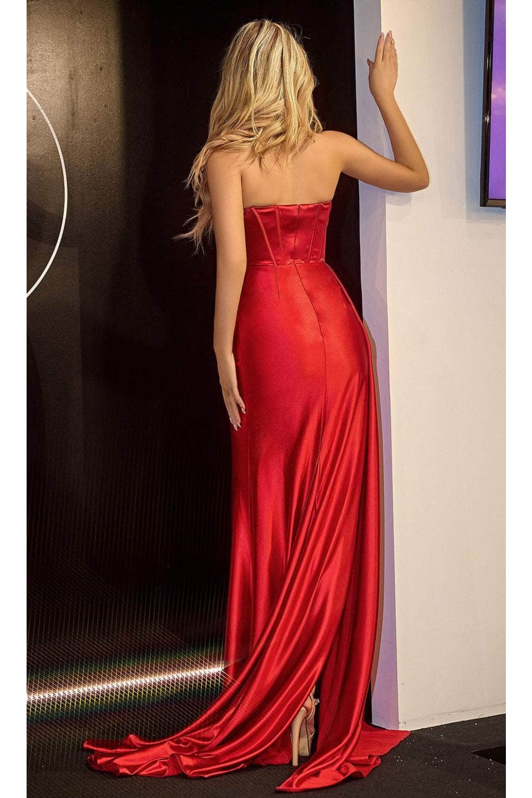 Portia and Scarlett PS24682 Satin Evening Gown with High Slit