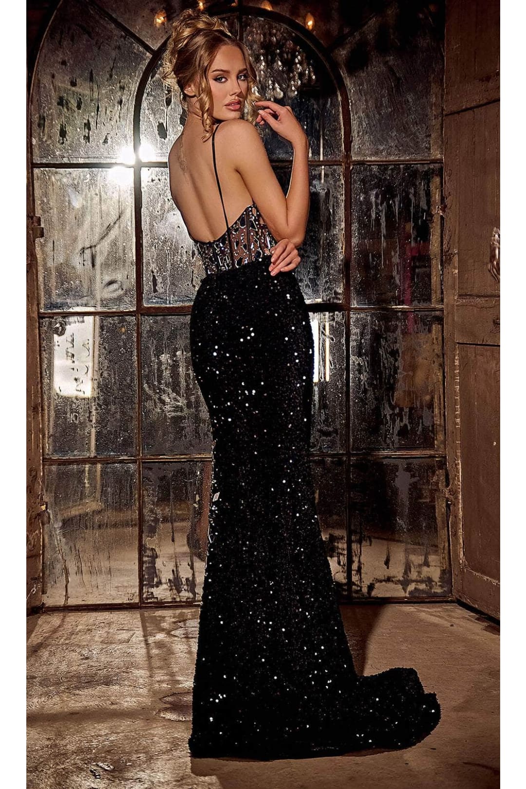 Portia and Scarlett PS24694 - long-V-Neck Sheath Gown Embellished with Sequins
