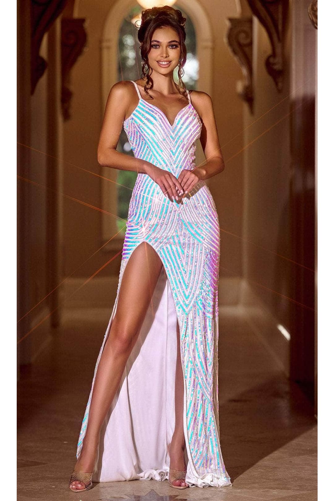 Portia and Scarlett PS24816X -long- Prom Dress with Chevron Motif