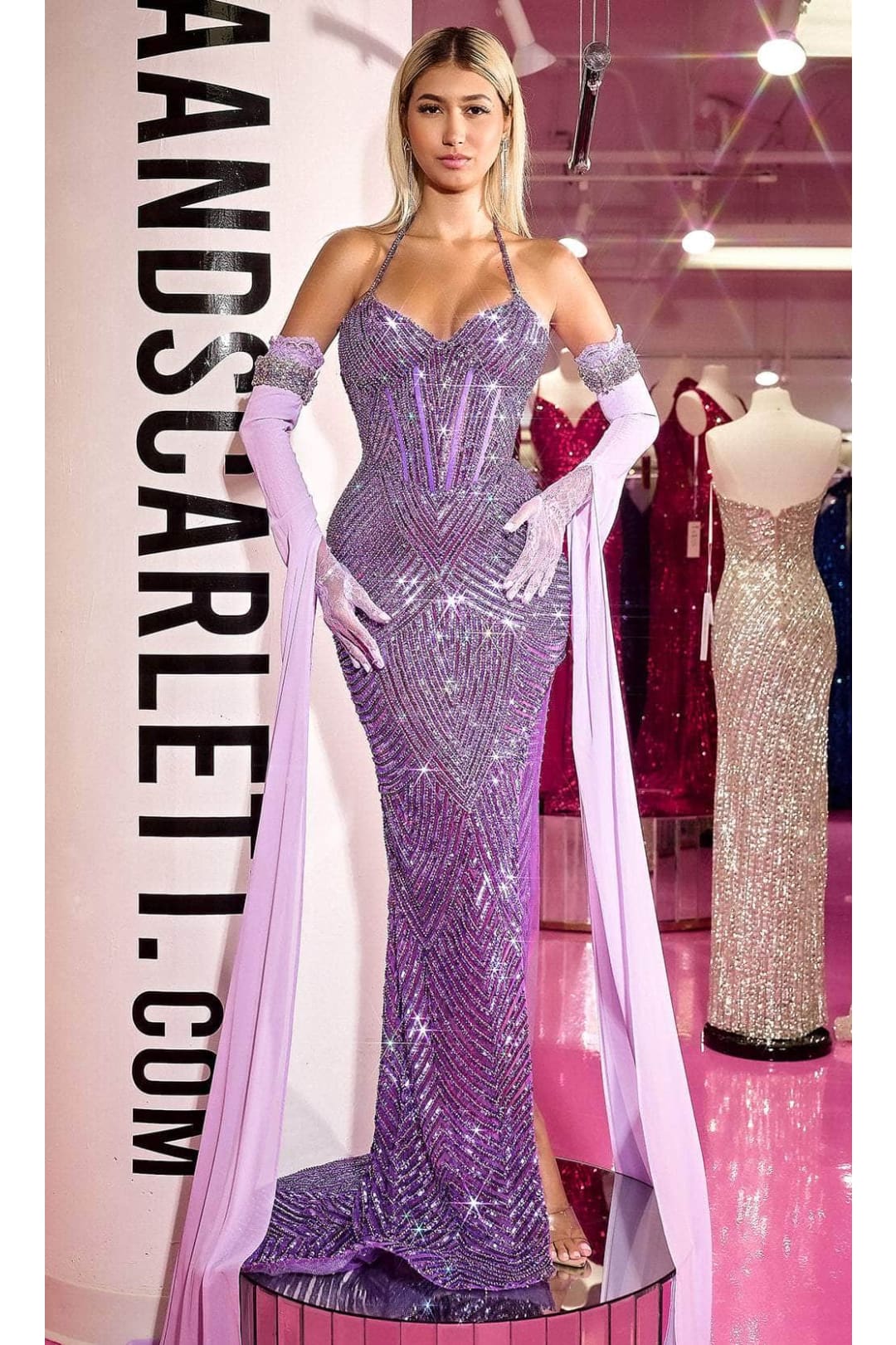 Portia and Scarlett PS24851C -long- Rhinestone Beaded Prom Gown with Sweetheart Neckline