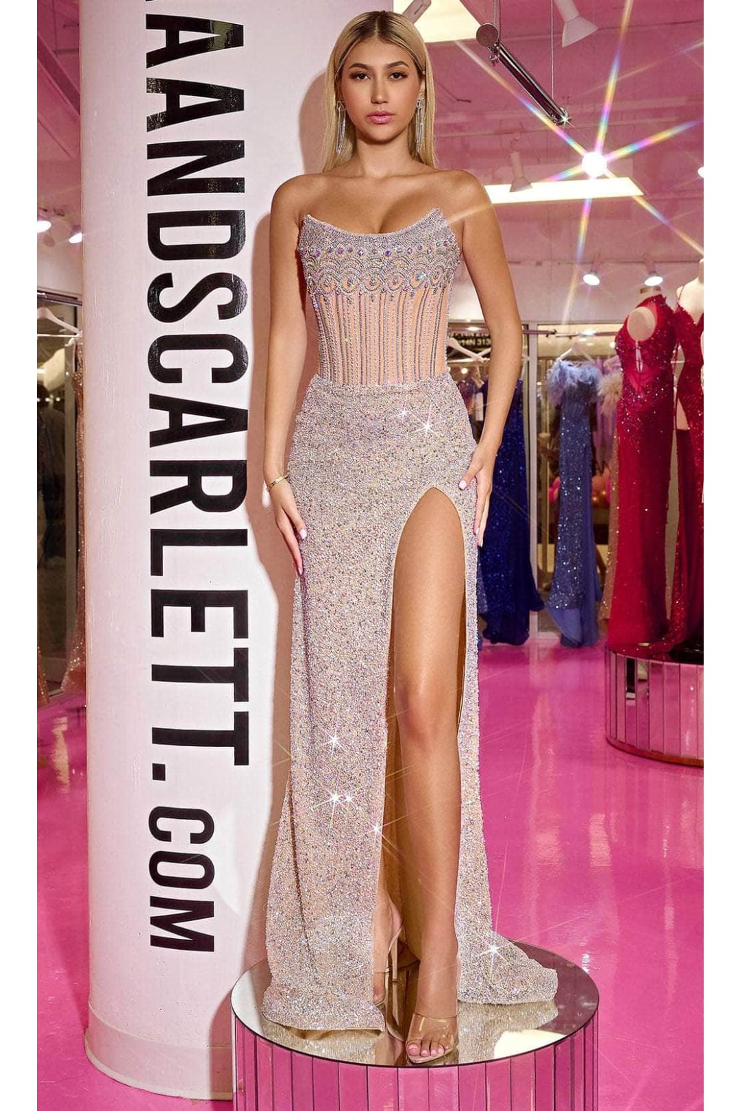 Portia and Scarlett PS24877C -long- Corset Evening Gown with Scoop Neck