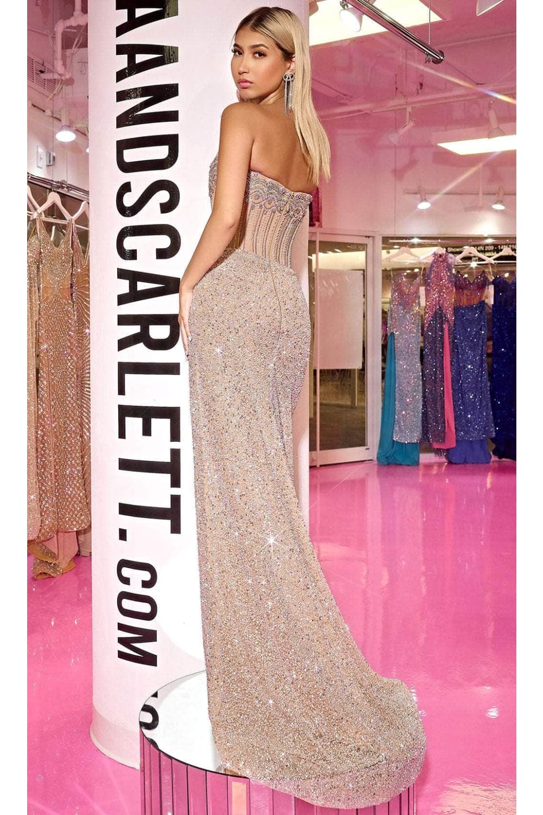 Portia and Scarlett PS24877C -long- Corset Evening Gown with Scoop Neck