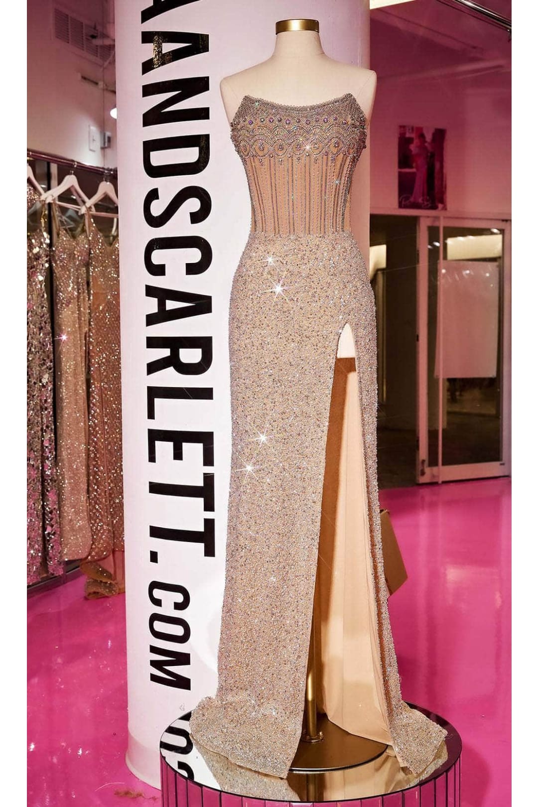 Portia and Scarlett PS24877C -long- Corset Evening Gown with Scoop Neck
