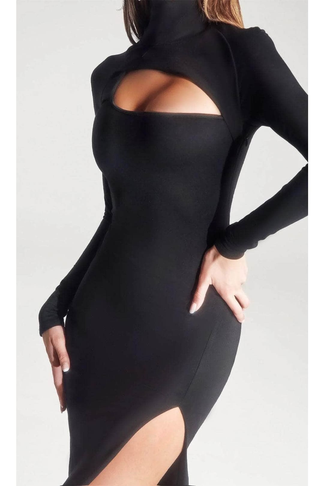 Portia and Scarlett PS328B -long-High Neck Evening Dress with Slit