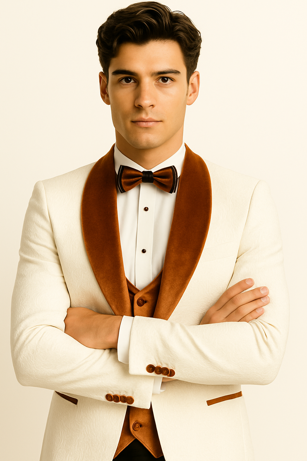 Burnt Orange Paisley Velvet 4pc Suit with Bowtie