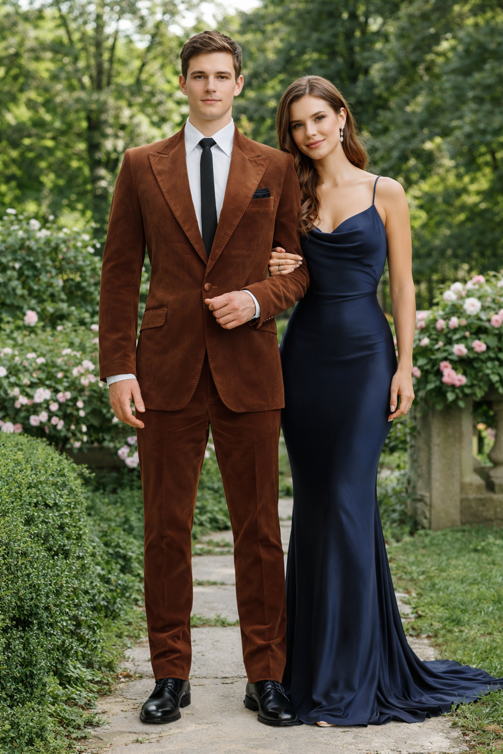 Brown Velvet Slim Fit Blazer and Pants Set