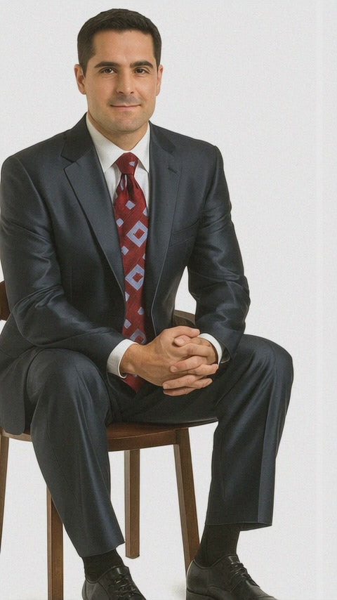 Sharkskin Shiny Sheen 2 Button Dark Blue Sharkskin Men's Suit