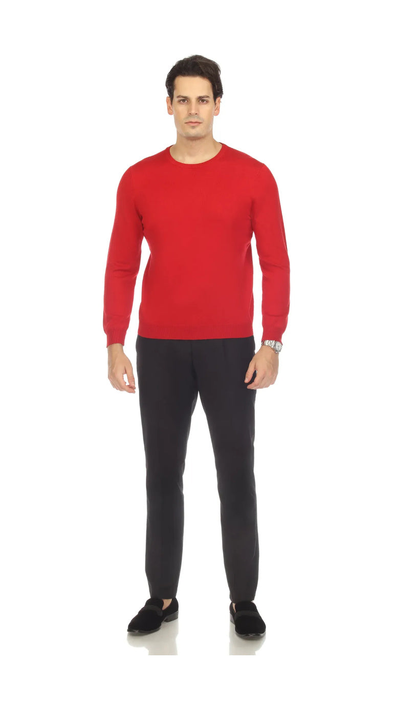 Sam Jacobi Men's Pullover Red Knitted Sweater Crewneck Stylish Knitwear Long Sleeve Casual Slim Fit
