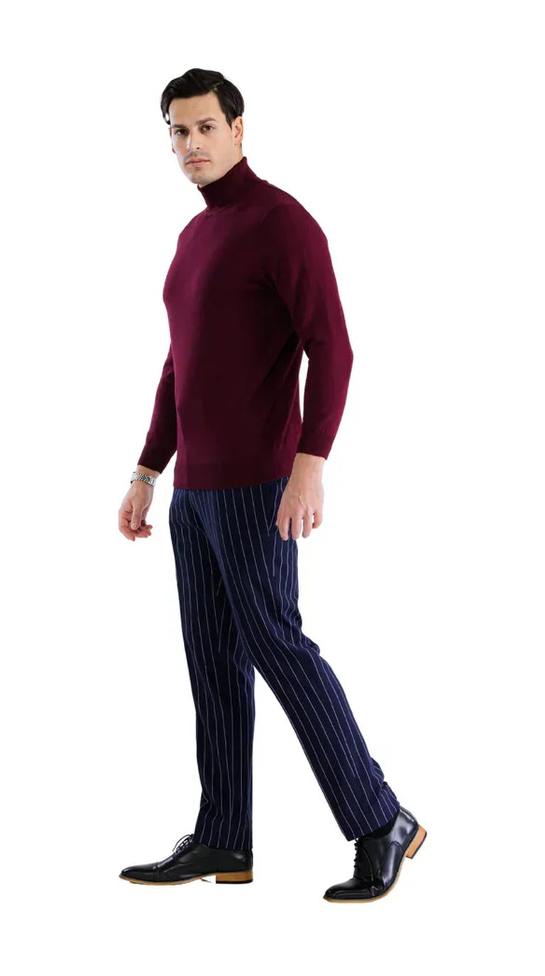 Sam Jacobi Men's Pullover Burgundy Knitted Sweater V-neck Stylish Knitwear Long Sleeve Casual Slim Fit
