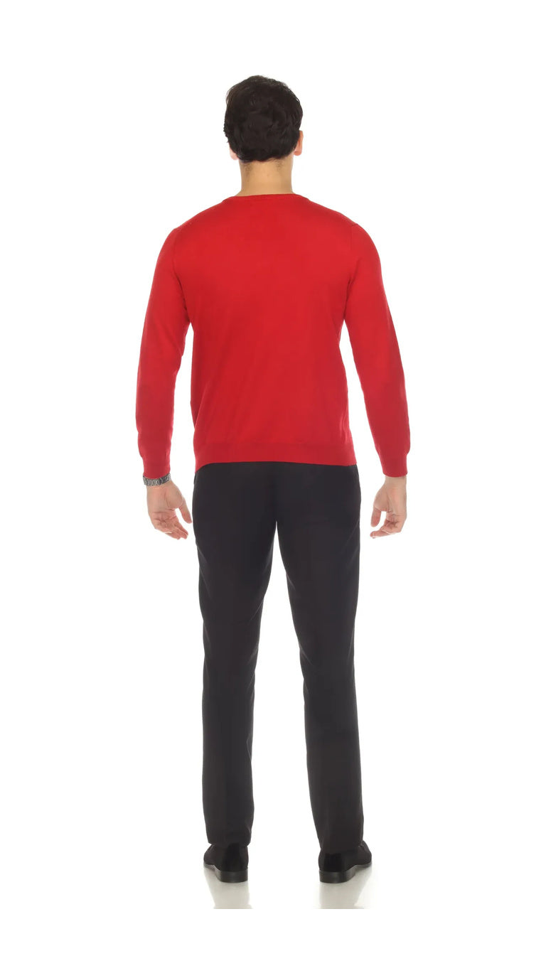 Sam Jacobi Men's Pullover Red Knitted Sweater Crewneck Stylish Knitwear Long Sleeve Casual Slim Fit