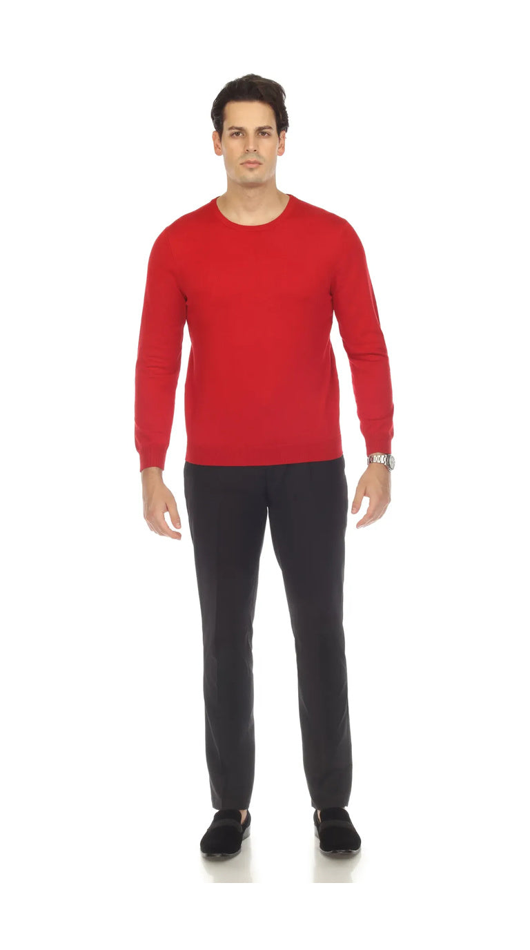 Sam Jacobi Men's Pullover Red Knitted Sweater Crewneck Stylish Knitwear Long Sleeve Casual Slim Fit
