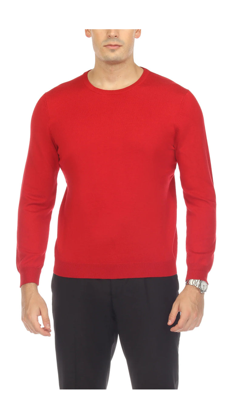Sam Jacobi Men's Pullover Red Knitted Sweater Crewneck Stylish Knitwear Long Sleeve Casual Slim Fit