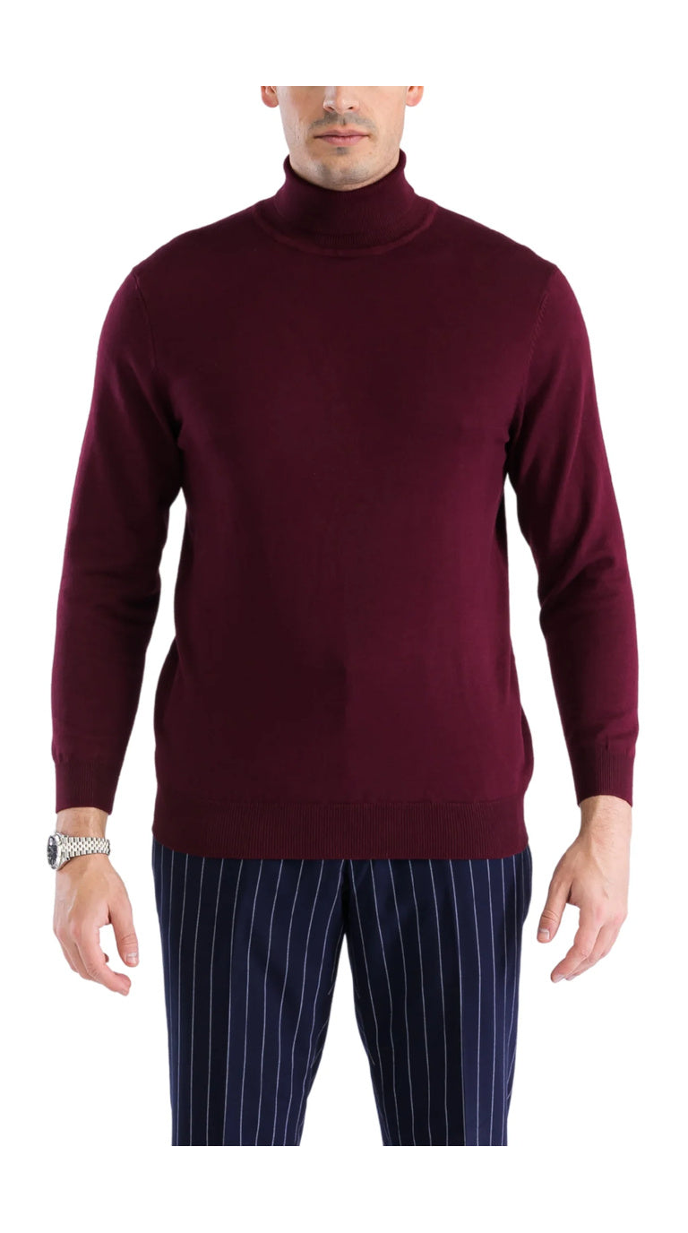 Sam Jacobi Men's Pullover Burgundy Knitted Sweater V-neck Stylish Knitwear Long Sleeve Casual Slim Fit