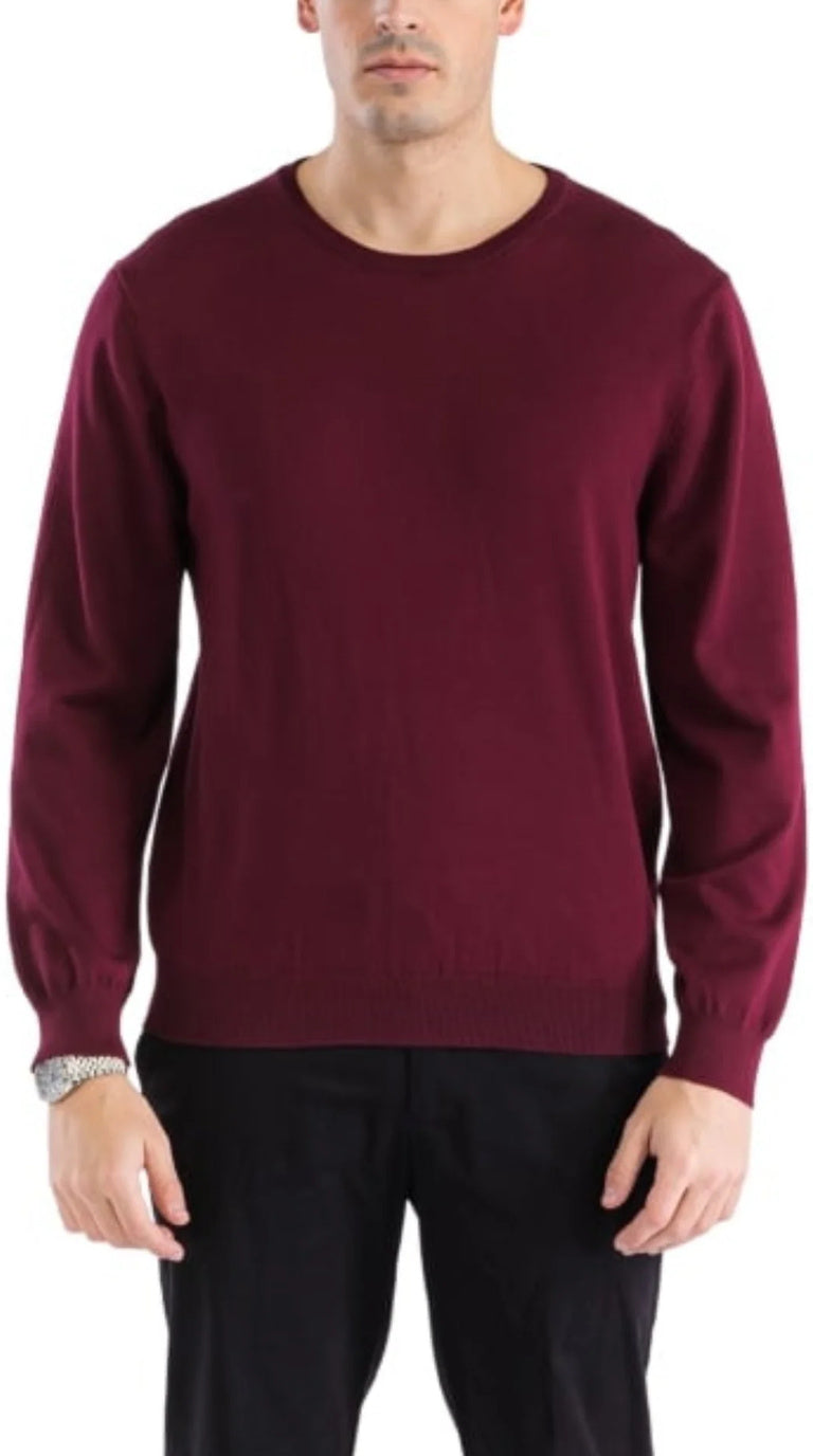 Sam Jacobi Men's Pullover Burgundy Knitted Sweater Crewneck Stylish Knitwear Long Sleeve Casual Slim Fit
