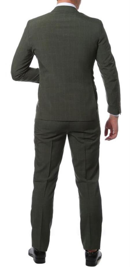 Extra Fit Olive Green Glen Plaid Suit