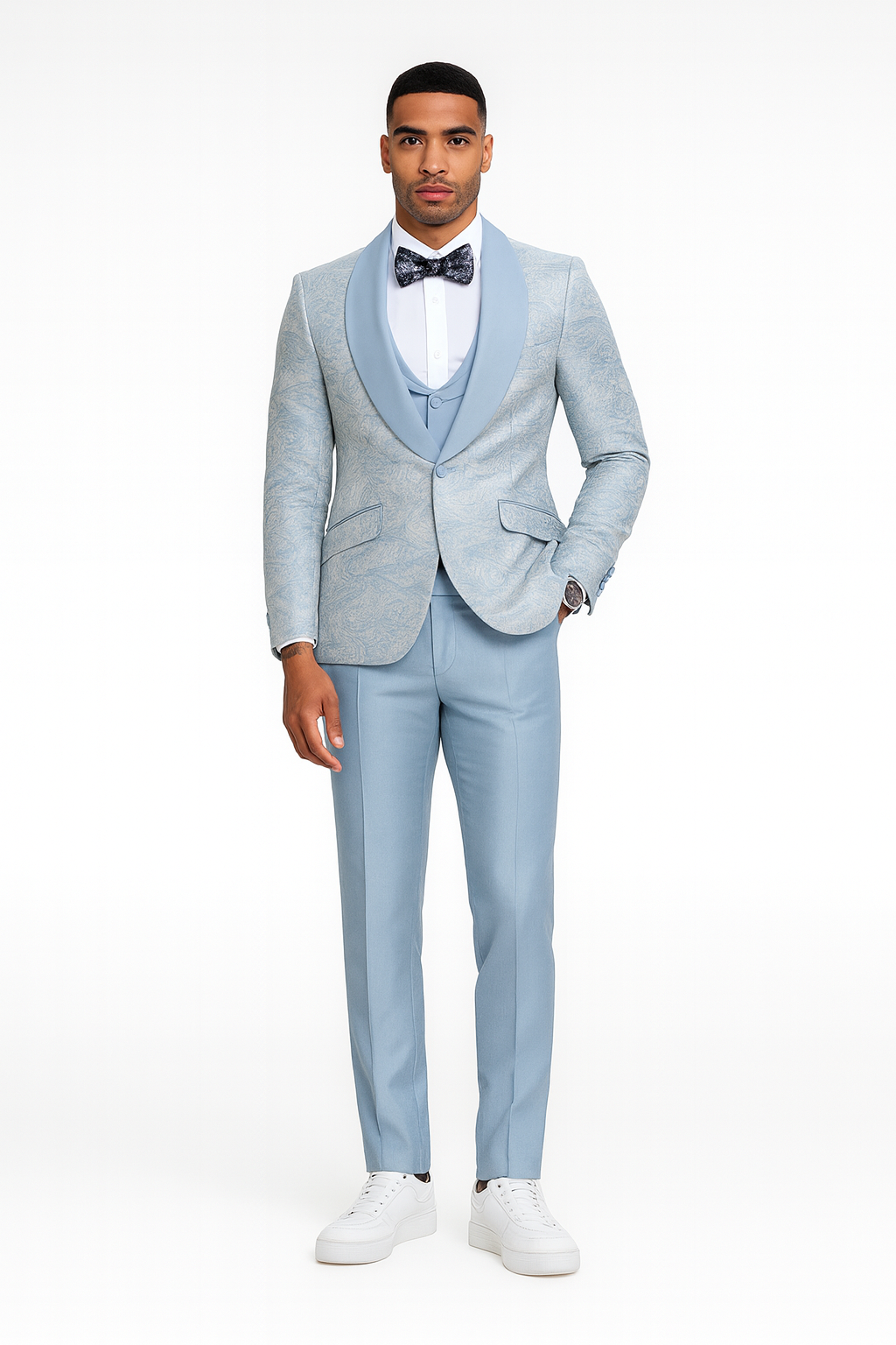 Blue Tuxedo Suit with Double-Breasted Vest by Tazzio