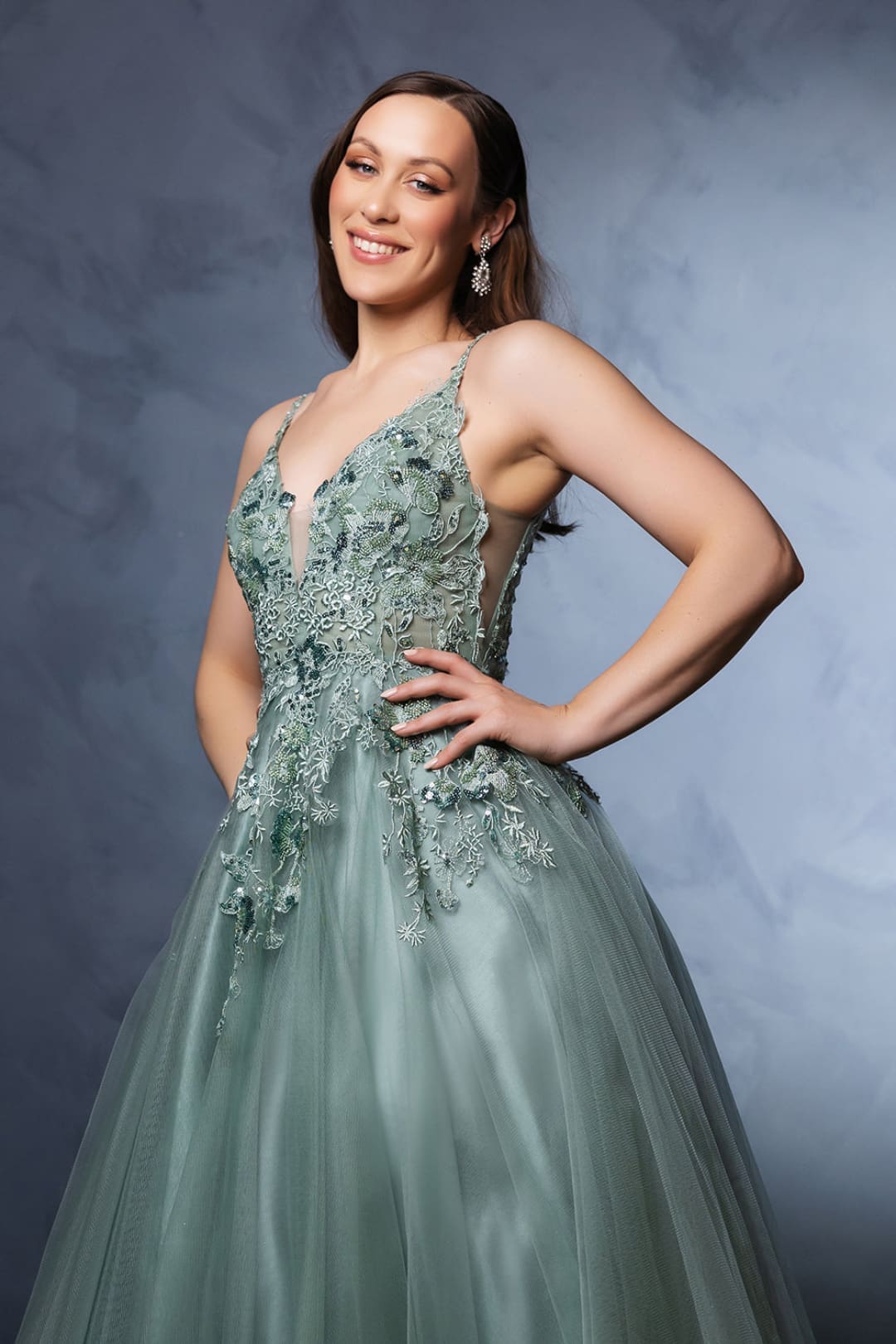 Prom Dress Sleeveless Plunging Neck Gala Gown By May Queen MQ2135