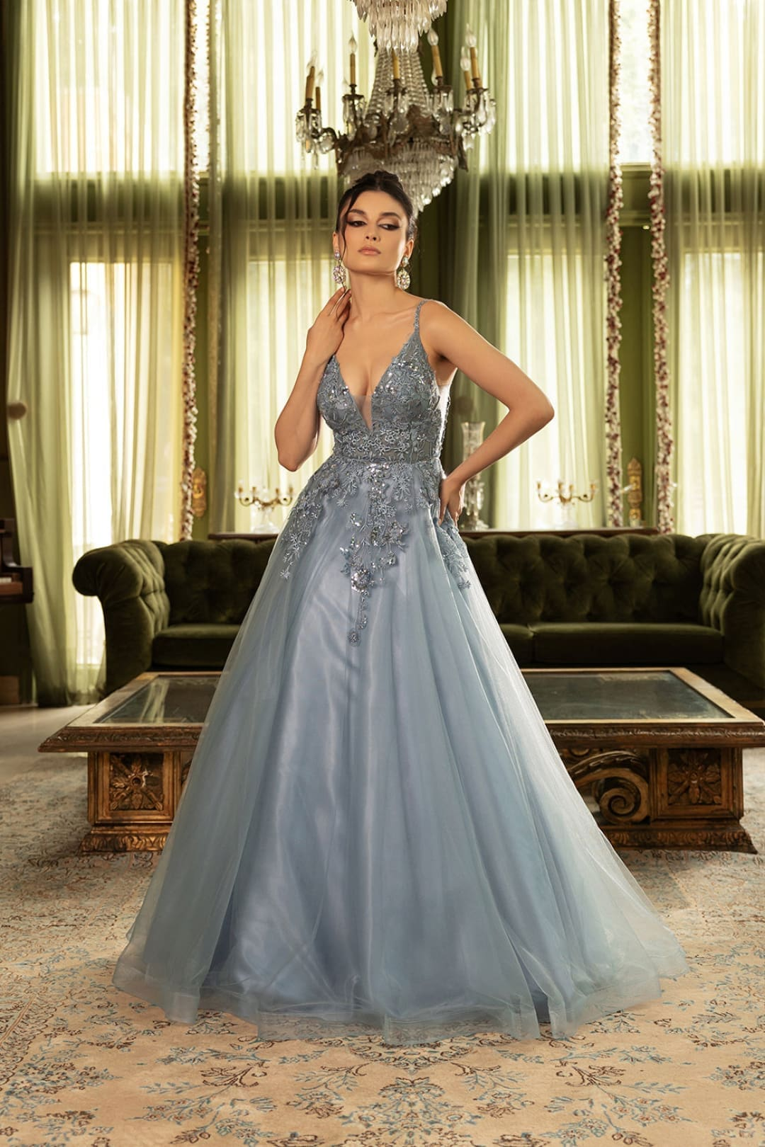 Prom Dress Sleeveless Plunging Neck Gala Gown By May Queen MQ2135