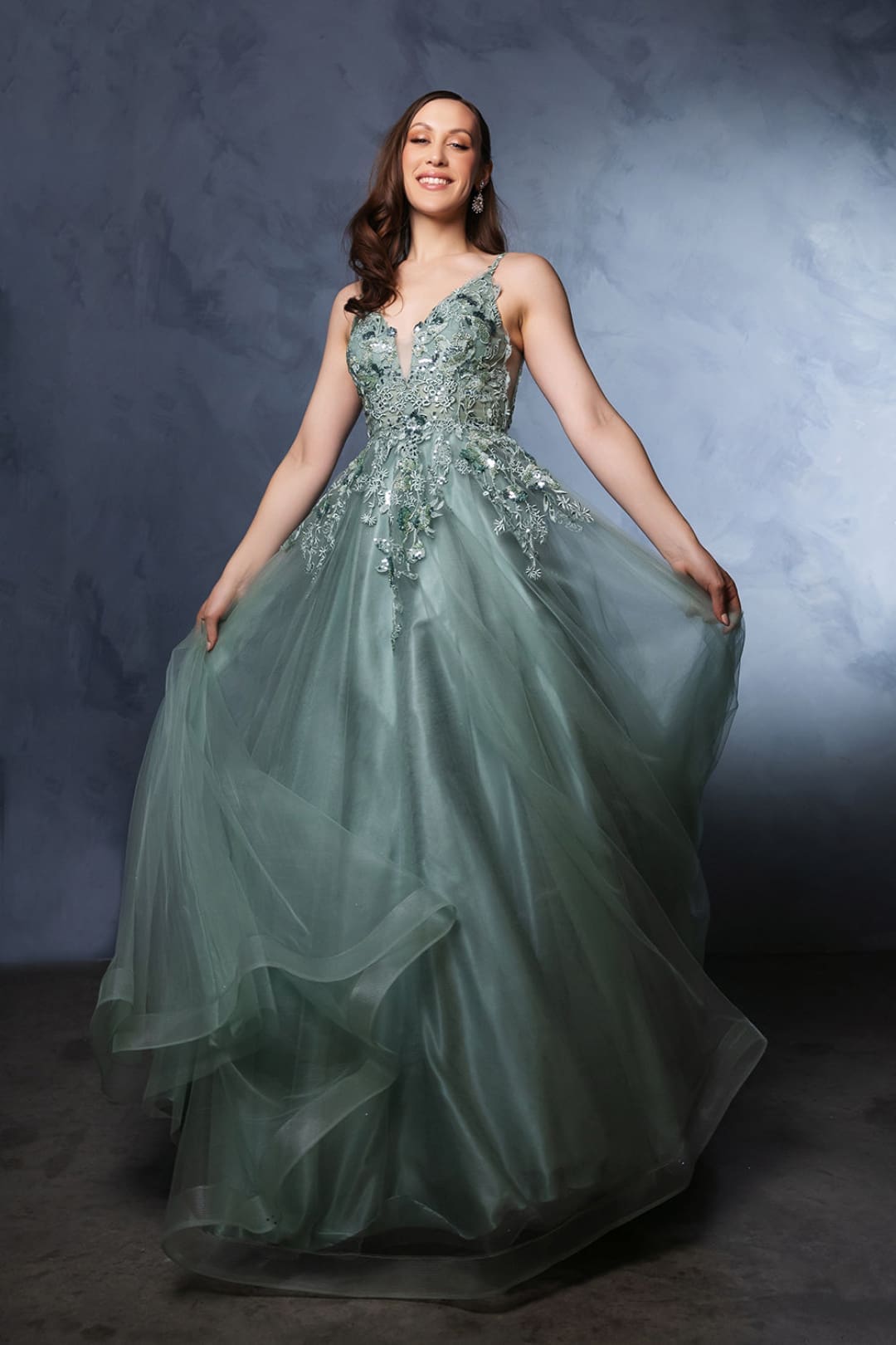 Prom Dress Sleeveless Plunging Neck Gala Gown By May Queen MQ2135